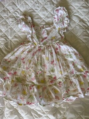 Shabby Chic White Dress with Pink & Yellow Floral Print